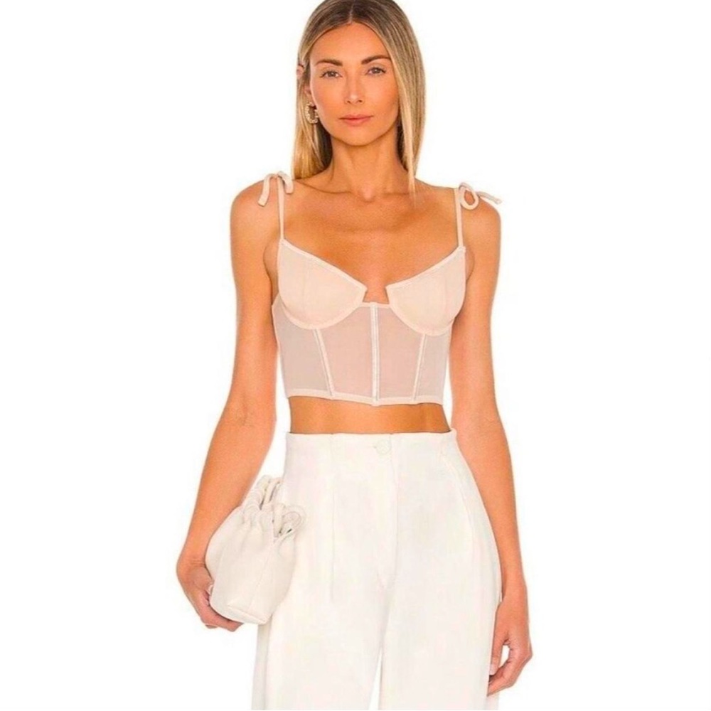 New NWOT KAT THE LABEL Femme Bustier in almond pink corset velvet sheer Revolve